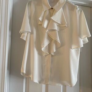 Zara Silky Cream Ruffle Blouse